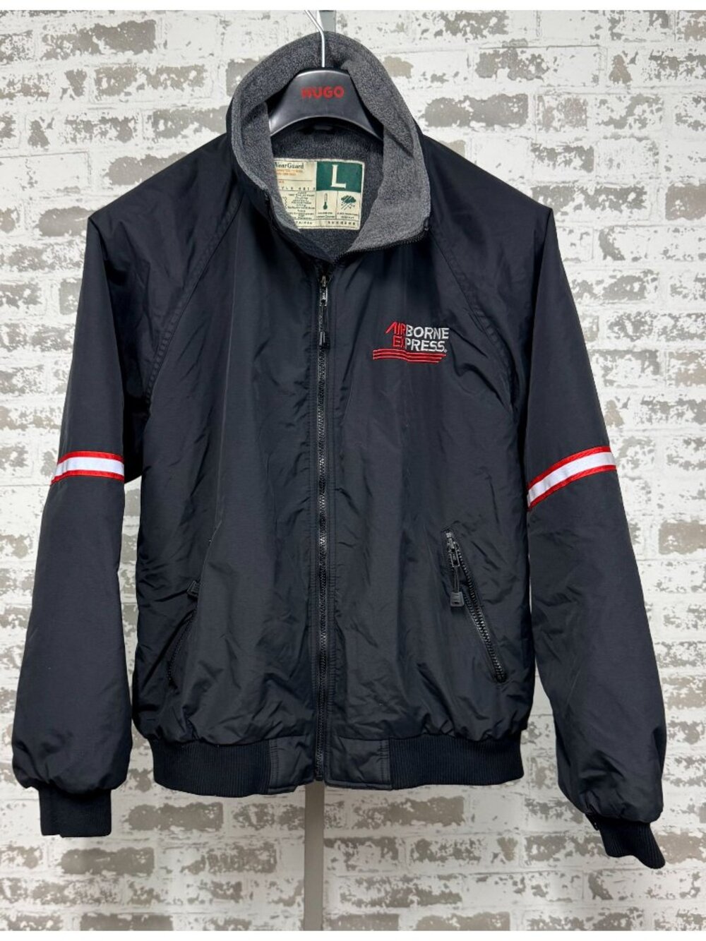 WearGuard Airborne Express Logo Jacket L Black Nylon Fleece Lining Zip Pockets